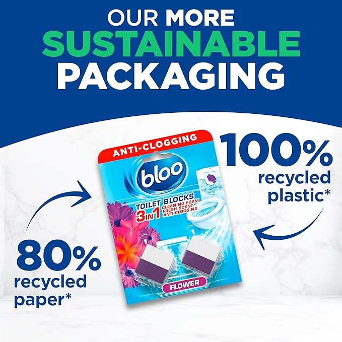 New Bloo Toilet Blocks, Pack of 2, Limescale Remover Cistern, Cleaner with Cleaning and Foaming Action, Fresheners – Fresh Flowers