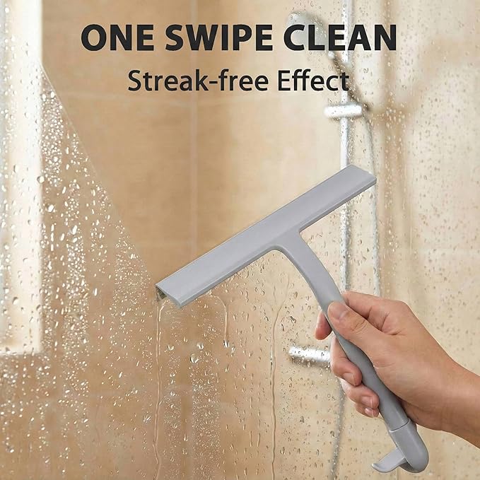 Shower Squeegee for Glass Doors, All-One-Piece Silicone Shower Squeegee with Hook Design for Easy Hanging and Cleaning (Gray)