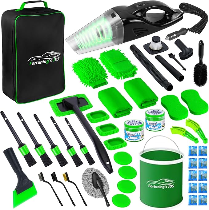 47PCS Car Detailing Kit Interior Cleaner, Car Cleaning Kit, Car Vacuum Car Interior Detailing Kit, Car Wash Kit with Bucket Auto Detailing Brush Set Car Accessories for Motorcycle, Cars, Bikes, Wheels