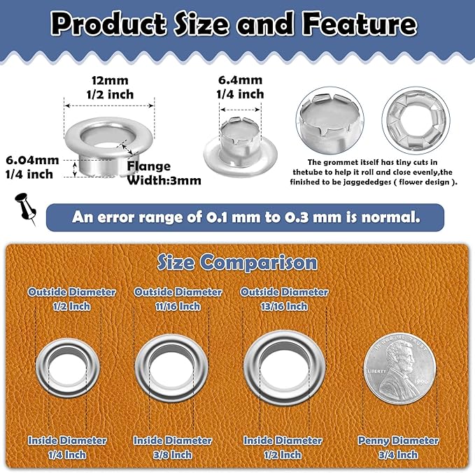 1203Pcs Grommet Tool Kit with Eyelet Pliers, PAXCOO 1/4 Inch 6mm(Inside Hole Size) Fabric Grommet Kit with Fabric Eyelets Grommets, Washers, and Hole Punch Grommet Hand Press kit