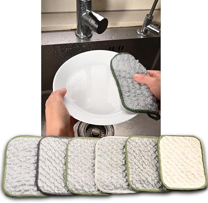 2026 New Double Side Non Scratch Wire Dishcloths,Multipurpose Wire Dishwashing Rags for Wet and Dry, Reusable Metal Dish Cloth,Wire Miracle Cleaning Cloths for Kitchen(Silver 6Pcs)