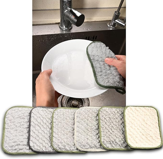 2026 New Double Side Non Scratch Wire Dishcloths,Multipurpose Wire Dishwashing Rags for Wet and Dry, Reusable Metal Dish Cloth,Wire Miracle Cleaning Cloths for Kitchen(Silver 6Pcs)