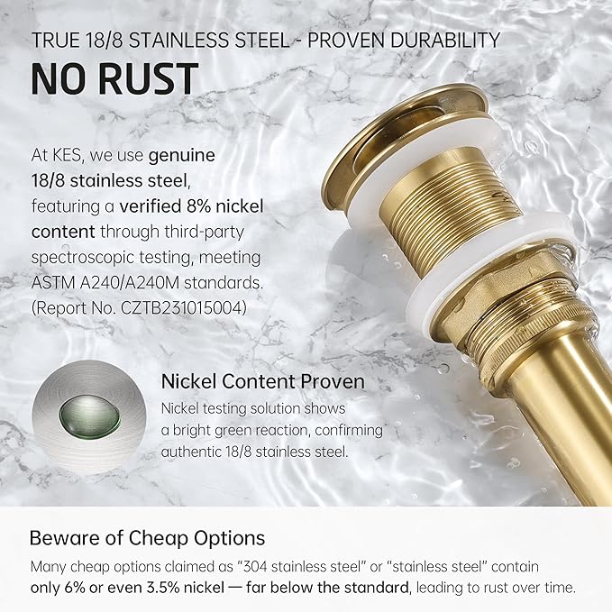 KES Sink Drain Stopper Without Overflow, Pop Up Drain for Bathroom Vessel Sink Brushed Gold 2 Pack, All Metal Rustproof Brass and 304 Stainless Steel, for 1.6"-1.9" Sink Hole, S2008D-BZ-P2
