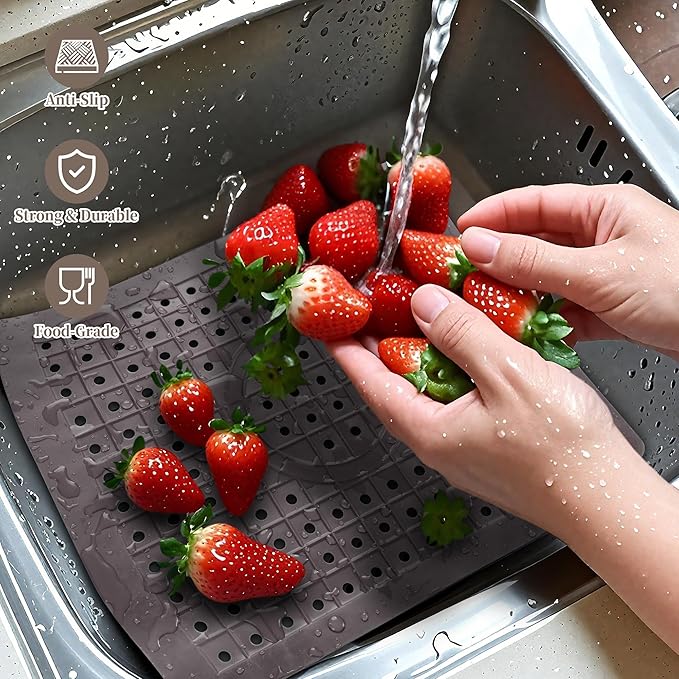 WILLKOMMEN Kitchen Sink Mat, 12" x 10" Rectangular Sink Protector Pad, Fast-Draining Grid Design Liner, Dish Drying Mat 2 Pack Coffee