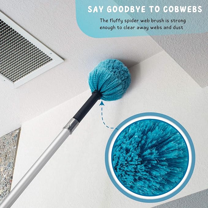 Cobweb Duster with 5-12 Ft Extension Pole, Spider Web Brush with Long Telescoping Pole for 20 Feet Reach, Window Cleaning Squeegee with Scrubber, High Ceiling Fan Dusters