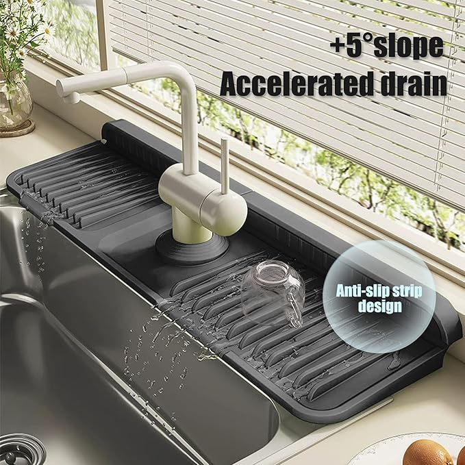 STARGAZ STARGAZ Silicone Faucet Mat For Kitchen Sink,Sink Back Splash Guard, Faucet Draining Mat,Kitchen Sink Rubber Mat,Bathroom Sink Sink Mat,Soap Dish,Silicone Sink Protector(24”×5.5”)