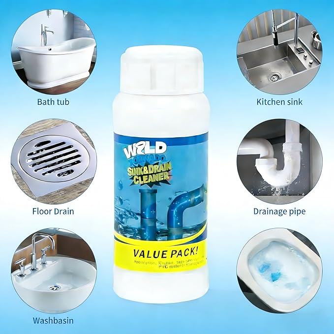 2pc Wild Tornado Sink and Drain Cleaner Powder - Powerful Pipe Dredge for Kitchen & Toilet, Drain Clog Remover, Pipeline Dredging Agent