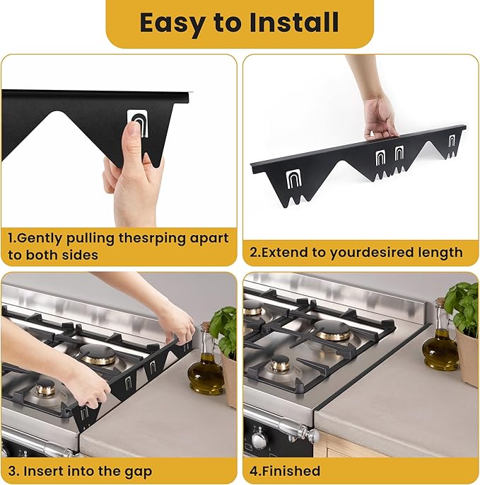Stainless Steel Stove Gap Covers - 316 Stove Gap Filler, Easy retractable Length 13.8" to 27.5", Width 0.79", Heat Resistant Guard Between Stove Top & Counter, 2 Pck