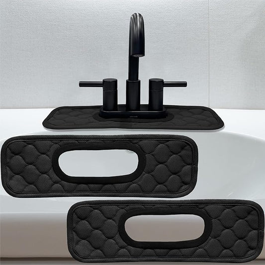 Bathroom Sink Splash Guard Oval-Hole Rectangle-Hole: AHA HOMEWARE, Faucet Mat for Bathroom Sink Oval Base, Bathroom Sink Water Splash Guard Centerset Rectangle Base (Black & Black)