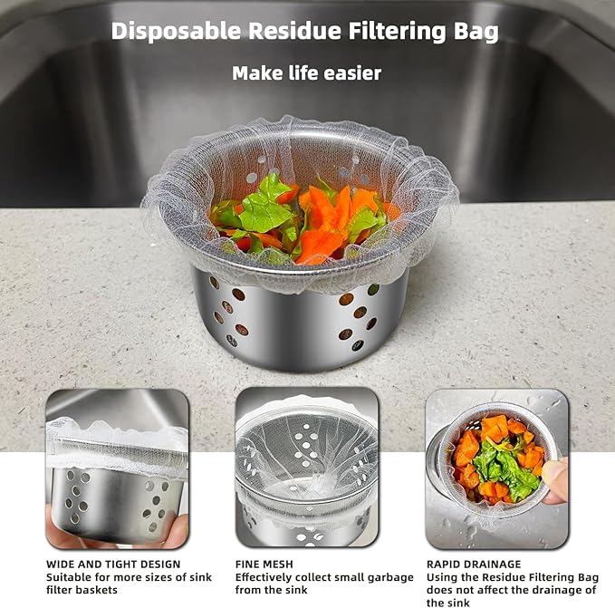 XMALL Disposable Residue Filtering Bag 200 PCS, Suitable For Collecting Garbage And Debris From Kitchen Sinks And Bathroom Drains To Prevent Blockages In Waterways, Kitchen Essentials Sink Filter Nets