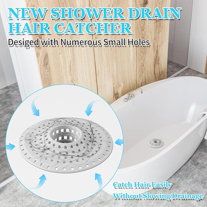 Aluvor Bathtub Drain Hair Catcher,Silicone Tub Hair Catcher Drain Protector,All-in-one Shower Hair Drain Catcher Strainer for 1.48'' to 1.76'' Regular Drains, 3PCS/Grayish-White