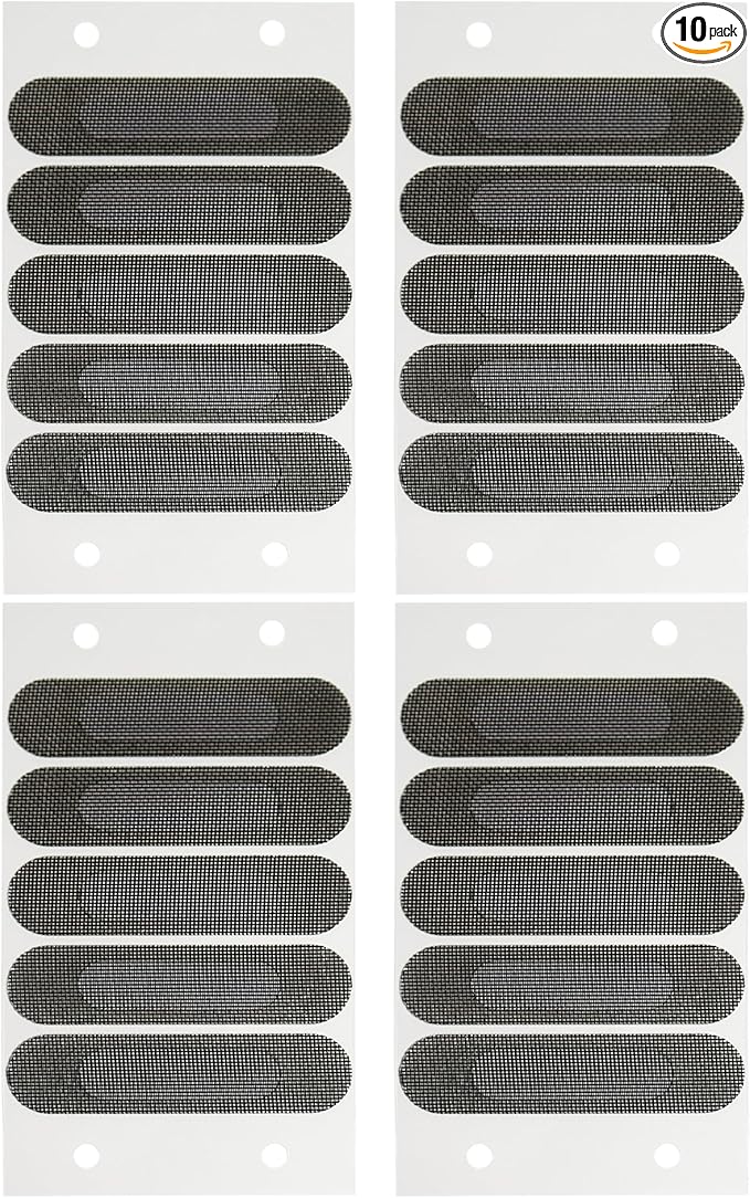Window Weep Hole Screen Patch, Black Polyester Mesh — Strong Adhesive, Quick Drainage, Durable Fine Mesh Cover (2.6" x 0.63", 20 Piece)