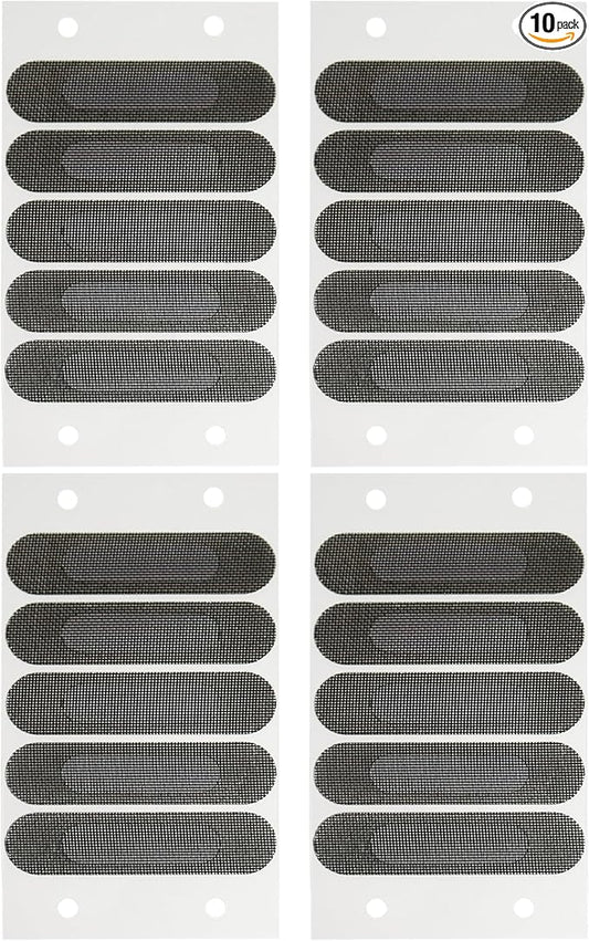 Window Weep Hole Screen Patch, Black Polyester Mesh — Strong Adhesive, Quick Drainage, Durable Fine Mesh Cover (2.6" x 0.63", 20 Piece)