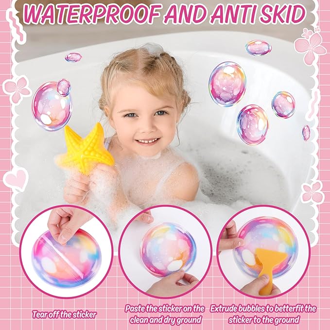 Whaline 30Pcs Bubble Non Slip Bathtub Stickers Under The Sea Cartoon Bubble Safety Shower Treads Adhesive Applique Decal with Scraper for Summer Bathroom Shower Floor