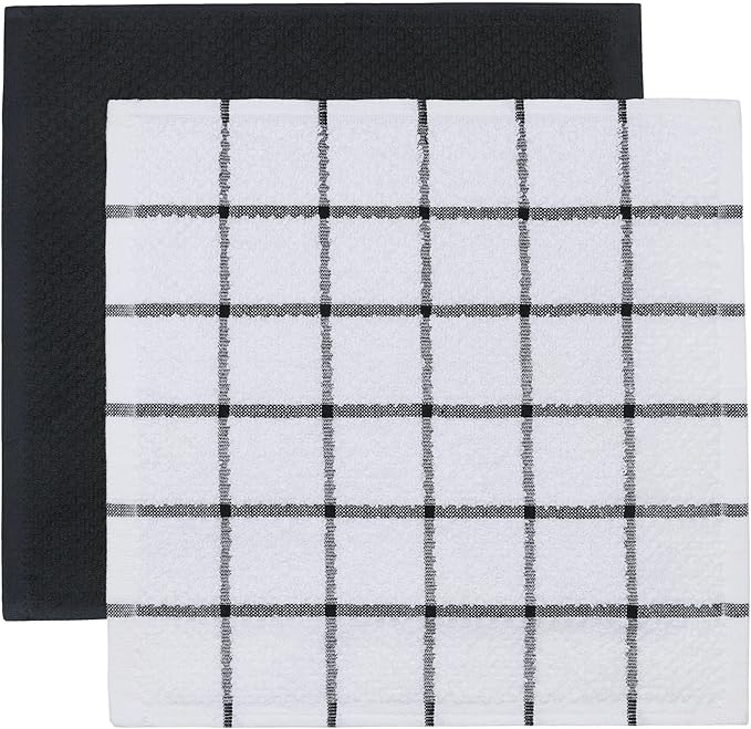 Cotton Cleaning Rags Terry Dish Cloths for Washing Dishes, Set of 8 Dish Rags for Cleaning, Light and Soft Dish Towels for Kitchen Drying Dishes, 12 Inch x 12 Inch (Black Set)