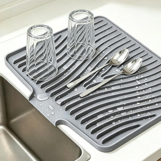 Silicone Dish Drying Mat,Dish Drying Pad,Kitchen Accessories,with Built-In and Non-Slip Drain,Easy Clean, Fit for Kitchen, Bar, RV, Refrigerator and Drawer Liner, 19.7 * 17 in Grey 1PCS by EBIGIC