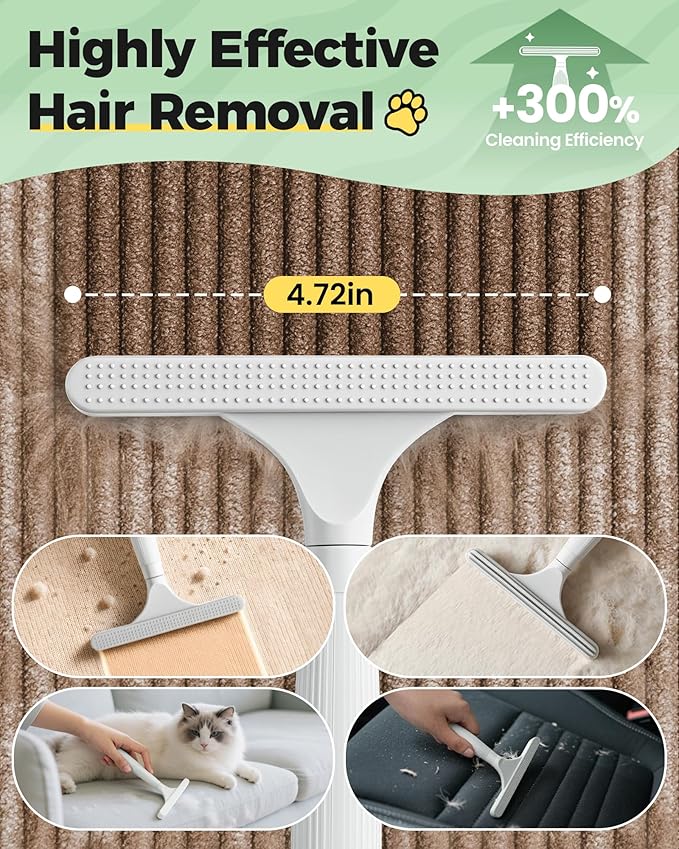 Carpet Rake for Pet Hair Removal Tool - 4 in 1 Pet Hair Remover Kit for Dog Cat Fur Remover, Contain 60" Adjustable Rubber Broom, Glove, Magic Brush and Scraper for Furniture (Black)