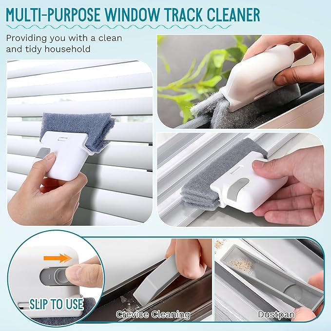 Mesh Screen Cleaner with 2 Pack Track Cleaner Tool Includes Detachable, Dual Use Wet and Dry Window Screen Brush for Easy, Efficient Cleaning