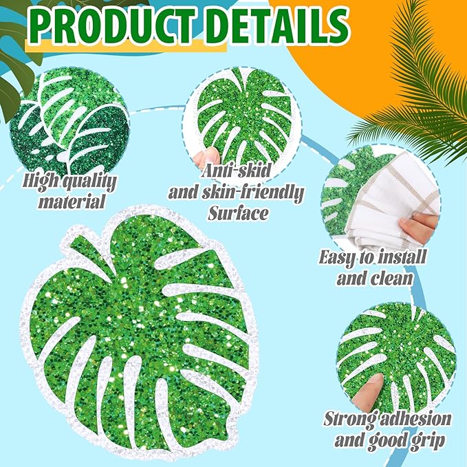 Yaomiao 24 Pcs Palm Leaves Non Slip Bathtub Stickers Shower Stickers Anti Slip Decal Threads Adhesive Appliques with Scraper Adhesive Decals for Safety Bathroom Tubs, Shower Floor, Stairs