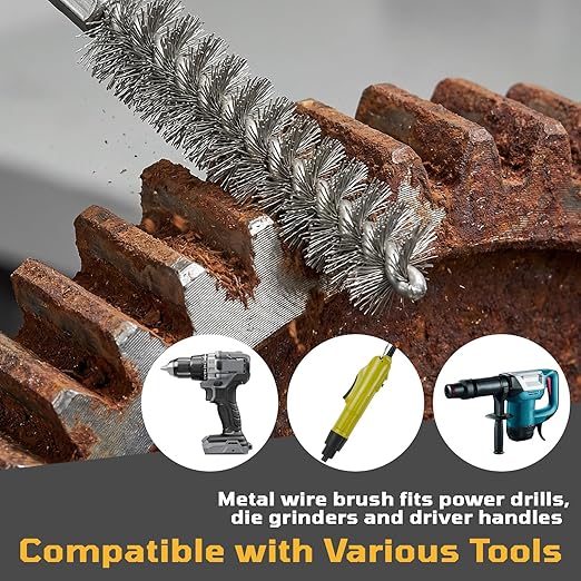 27 Pcs Stainless Steel Bore Brush Set, Metal Wire Cleaning Brushes with 1/4" Hex Shank, Abrasive Bore Cleaning Wire Brush for Drill for Removing Rust Dirt in Pipes Machinery Parts and More 8mm-28mm