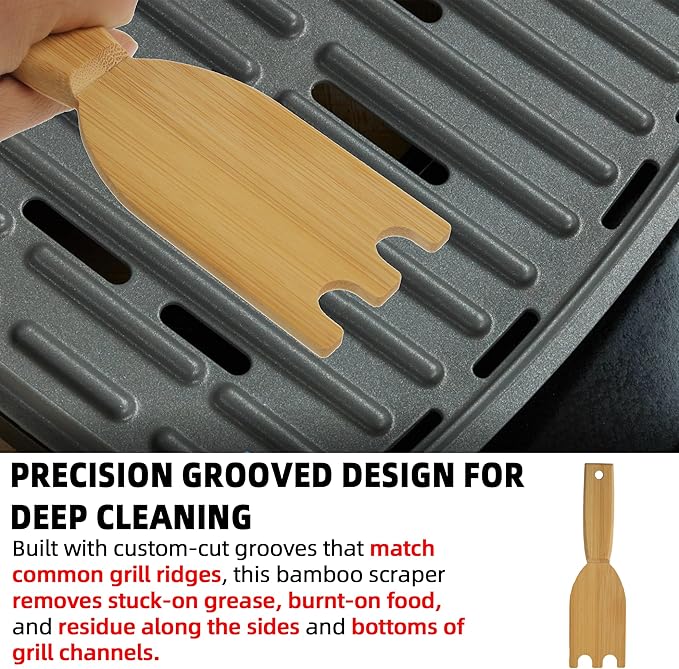 TonGass Bamboo Grill Scraper Compatible with George Foreman 1925B01B, Upgrade Grill Spatula for George Foreman Indoor Grills & Most Other Indoor Grills with Grooves, Heat-Resistant & Durable
