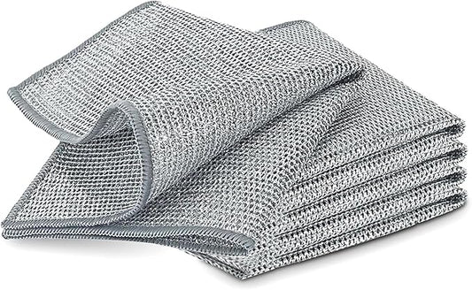 5 PCS Double Layer Stainless Steel Cleaning Cloth Non Scratch Steel Mesh Dishwashing Cloths 20x20 cm Quick Dry Two Layer Metallic Wire Dish Cleaning Rag Towel for Kitchen Dish Sink Stove Top