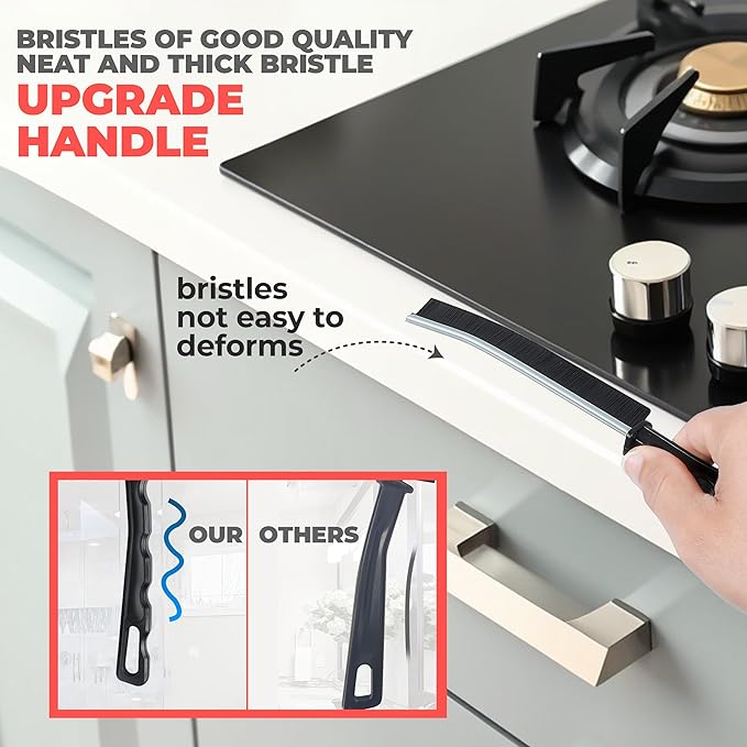 Scurvy Crevice Cleaning Brush, Multi-Purpse Hard Bristle Grout Brush for Cleaning Bathroom, Kitchen, Tiles, Corners, Teapot, Bottle, Tight Spaces & More - (9PCS)