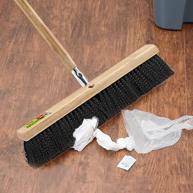 Black Indoor Push Broom Head – Heavy Duty Hardwood Block – Polypropylene Bristles – Deck Scrub Brush – Two Threaded Handle Holes for Better Assist (16")