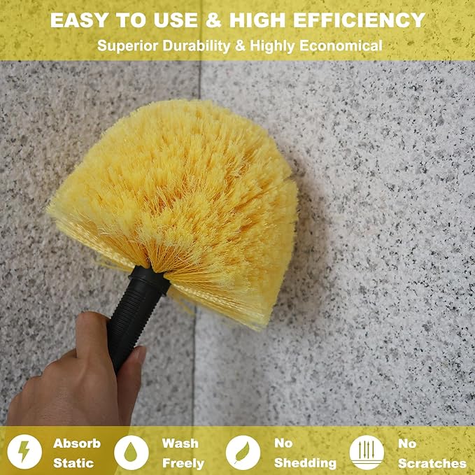 2 Pack Twist-On Cobweb Duster Head Brush - Efficient Indoor & Outdoor Spider Web Cleaning Solution - Fits Standard Acme Threaded Poles - Duster Brush Head Only - Yellow