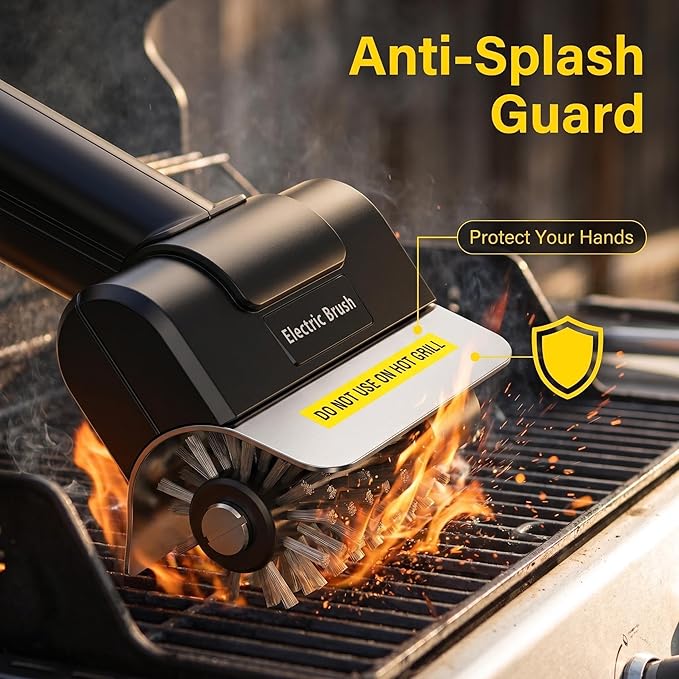 Electric Grill Brush, Rechargeable USB C Electric Grill Cleaner with Dual Safety Lock 600 RPM, 2000mAh, 2H Runtime, Automatic Barbecue Grate Cleaner Tool for All Grills, BBQ for Men Dad and Women