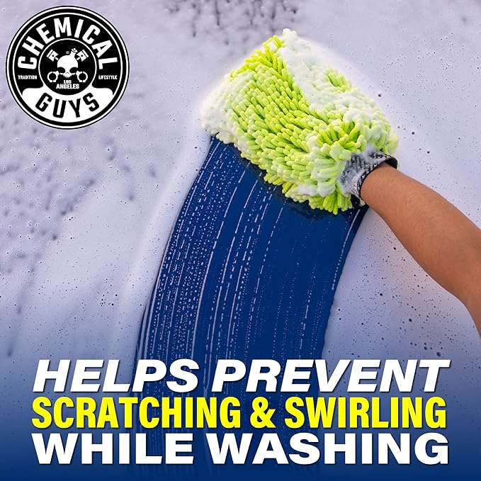 Chemical Guys Chenille Premium Scratch-Free Microfiber Wash Mitt for Car Washing - 2 Pack, Lime Green, Ultra-Soft Car Wash Gloves, Swirl-Free Finish, Safe for Trucks, SUVs, Motorcycles, and More