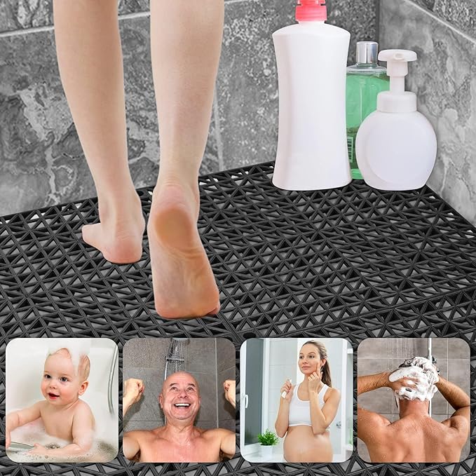 ToLanbbt Modular Interlocking Cushion 48P 11.8" x 11.8" Interlocking Rubber Floor Drain Holes Non-Slip Splicing Drainage Mats for Deck, Shower, Kitchen, Drain Pool, Sauna Bath, Indoor Outdoor (Black)