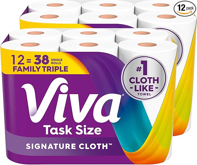 Viva Signature Cloth Paper Towels, Task Size, 12 Family Triple Rolls, 141 Sheets per Roll (Packaging May Vary)