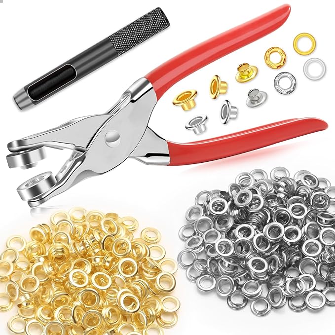 643Pcs Grommet Tool Kit 1/2 Inch(Inside Hole Size) Eyelet Kit with 320Pcs Eyelets Grommets, 320Pcs Washers, and Grommet Eyelet Pliers for Leather/Belt/Shoes/Crafts