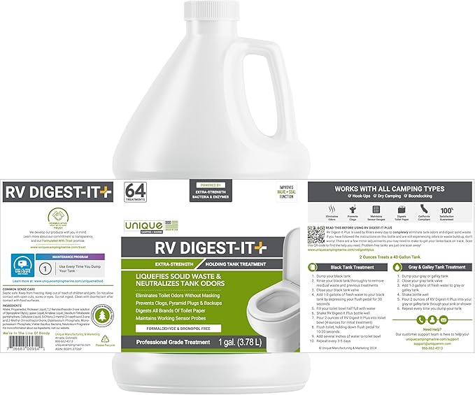 Unique RV Digest-It+, Extra-Strength RV Toilet Treatment - Liquifies Waste and All Brands of Toilet Paper - Odor Eliminator (128 oz) (Pack of 2)