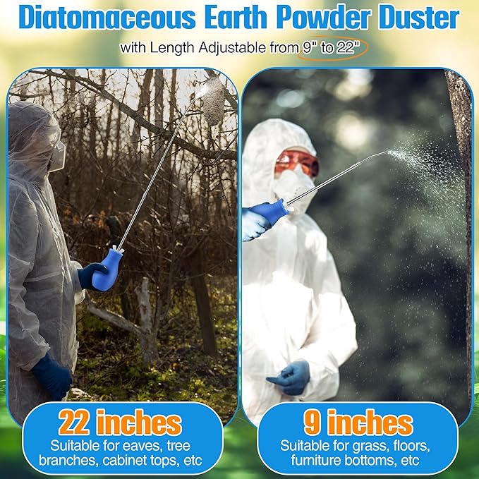 2PCS Diatomaceous Earth Powder Duster, Longer 9" to 22" Retractable Garden Powder Applicator Dispenser, 8 oz Bulb Duster Sprayer Insect for Home Organic Gardening Agricultural Supply (Blue)
