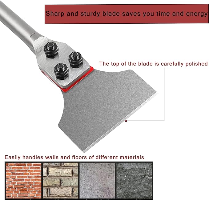 SDS Plus Floor Scraper 4 in. x 12 in. Wide Tile Flooring Adhesives Remover, Thinset Removal Tool Chisel Bit with Spare Blades for Rotary Hammer Drill