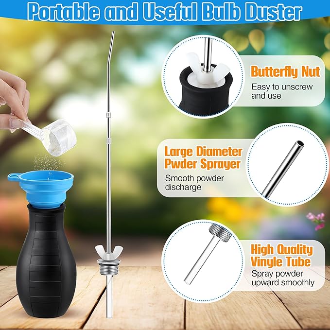 2PCS Diatomaceous Earth Powder Duster, Longer 9" to 22" Retractable Garden Powder Applicator Dispenser, 8 oz Bulb Duster Sprayer Insect for Home Organic Gardening Agricultural Supply(Black)