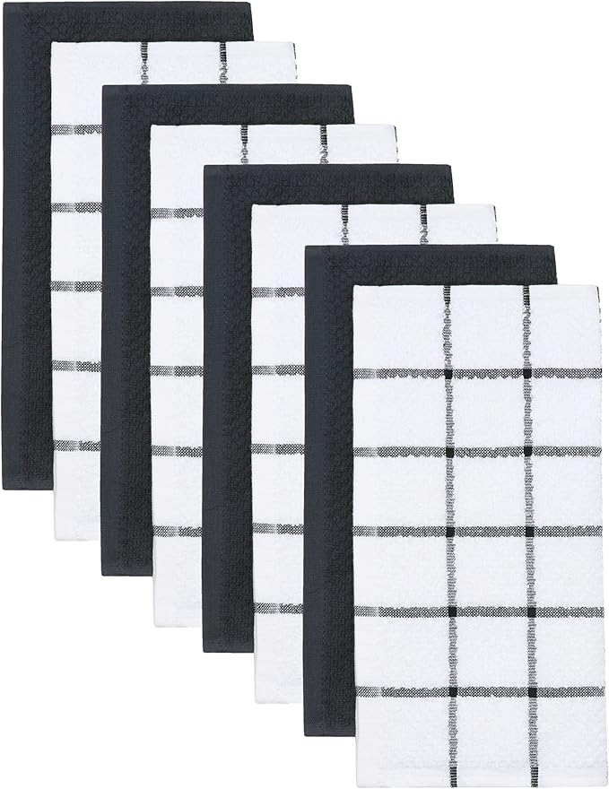 Cotton Cleaning Rags Terry Dish Cloths for Washing Dishes, Set of 8 Dish Rags for Cleaning, Light and Soft Dish Towels for Kitchen Drying Dishes, 12 Inch x 12 Inch (Black Set)