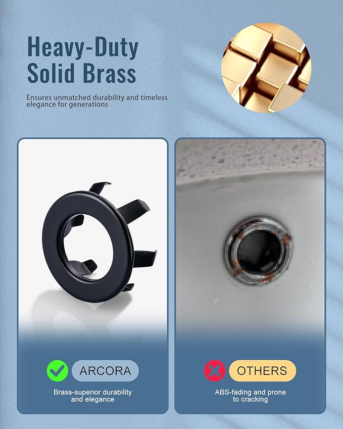 Sink Overflow Ring Matte Black: ARCORA 2 Pack Solid Brass Bathroom Vessel Sink Overflow Cover Basin Trim Ring Hole Insert Caps