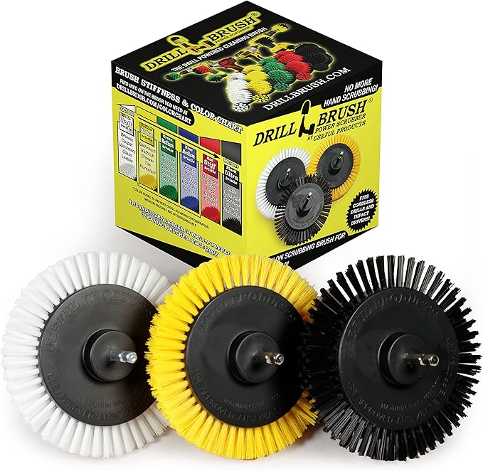 Variety Multi-Function Rotating Crevice Cleaning Brush Set - Car Detailing Kit - Bathroom & Grill Ultra Stiff Crevice Brush - Yellow, White, and Black Gap Brush for Cleaning