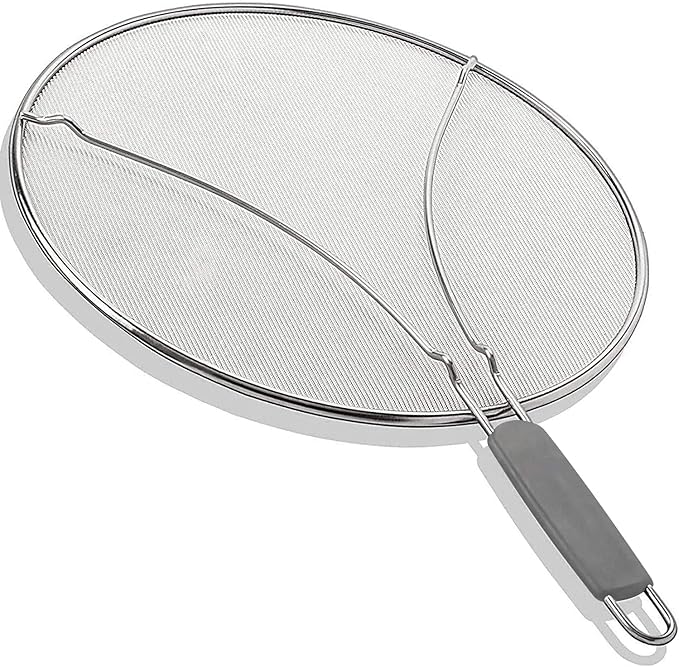13" Grease Splatter Screen for Cooking | Stainless Steel Oil Splatter Guard and Ultra-Fine Mesh Protects Skin from Burns | TPR Tight-Grip Handle (Grey)