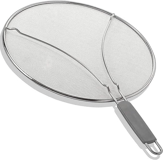 13" Grease Splatter Screen for Cooking | Stainless Steel Oil Splatter Guard and Ultra-Fine Mesh Protects Skin from Burns | TPR Tight-Grip Handle (Grey)