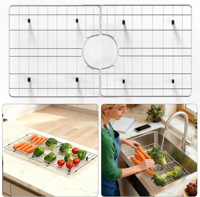 24" x 12" Stainless Steel Sink Protector - Large Sink Rack for Bottom of Sink Kitchen Grid Centered Drain