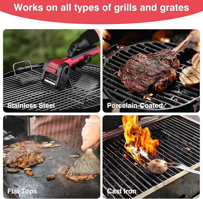 Electric Grill Brush, Cordless Rechargeable Grill Cleaner with LED Light - 950 RPM Spinning 304 Stainless Steel Head, Cool Fathers Day BBQ Accessories Gifts for Husband Dad Boyfriend Son or Brother
