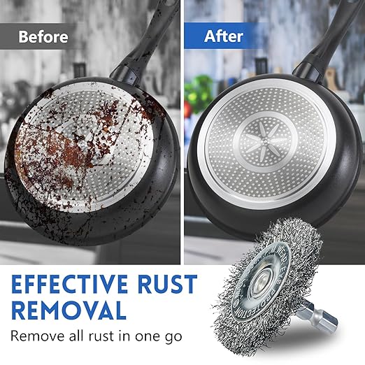 10 Pcs Drill Wire Brushes Coarse Carbon Steel Crimping Wire Wheel Cup Brushes, 1/4 Inch Hex Shank – Suitable for Rust Cleaning, Stripping & Abrasive Applications