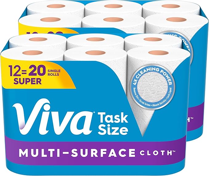 Viva Multi-Surface Cloth Paper Towels, Task Size - 12 Super Rolls (2 Packs of 6) - 81 Sheets Per Roll