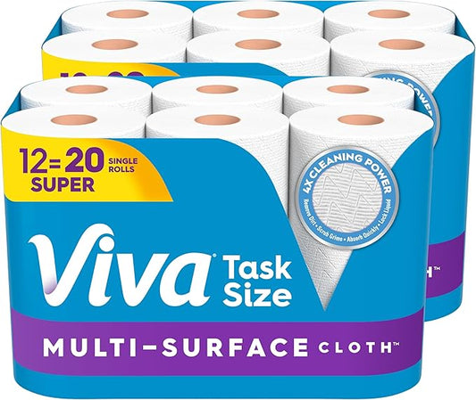 Viva Multi-Surface Cloth Paper Towels, Task Size - 12 Super Rolls (2 Packs of 6) - 81 Sheets Per Roll