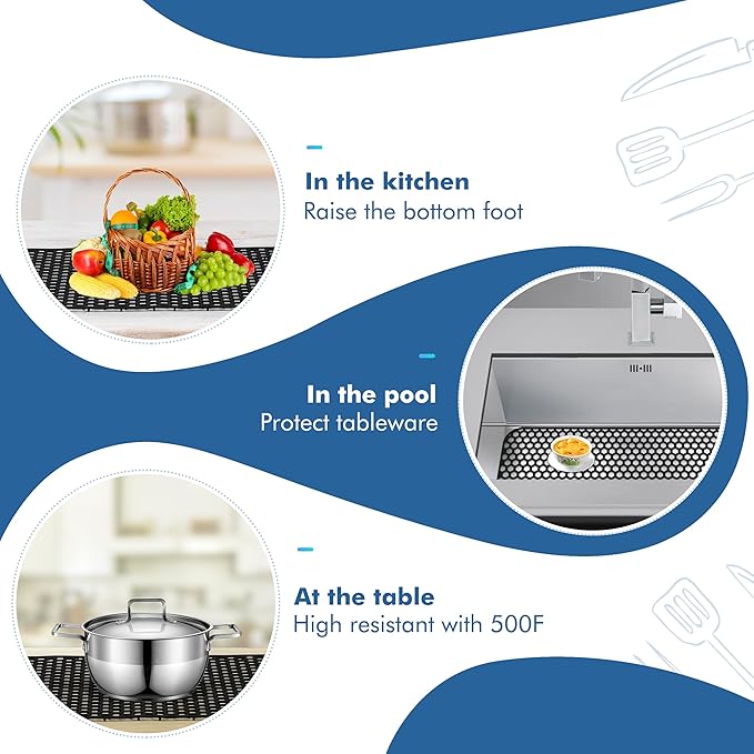 Silicone Sink Protectors for Kitchen Sink - 28.4"x 14.3" Kitchen Protector Accessory, Non-Slip Heat Resistant Mat for Bottom of Farmhouse Porcelain Stainless Steel(Top Right Drain Hole,Black)