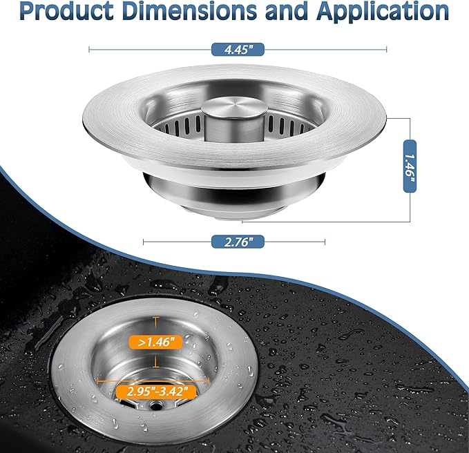 Kitchen Sink Drain Strainer 3 Pack, 304 Stainless Steel Pop Up Sink Stopper, Anti-Clogging Sink Drain Strainer for US Standard Kitchen Drain